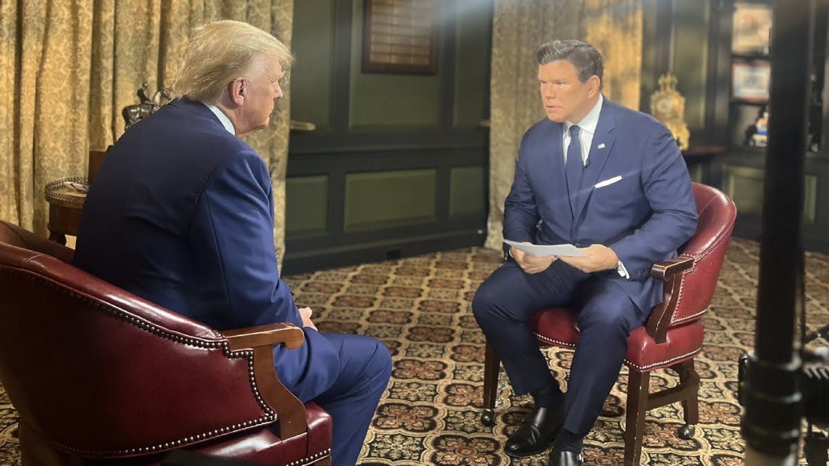 A photo of Bret Baier interviewing Donald Trump