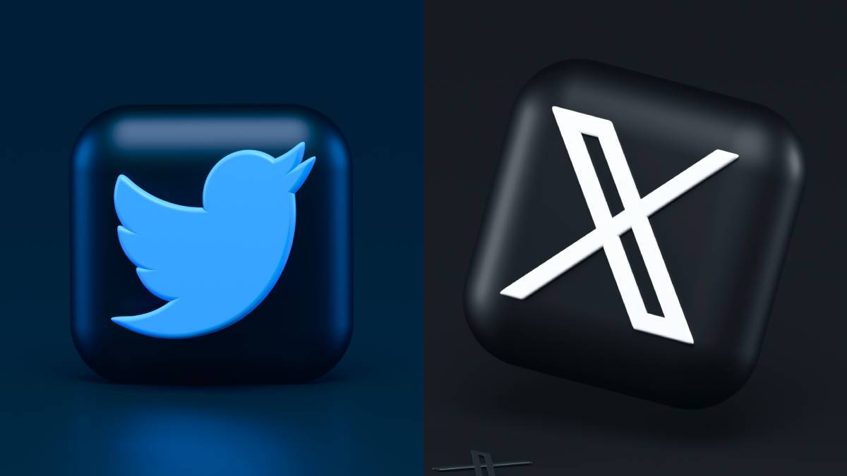 A photo comparing the Twitter logo to the new X logo