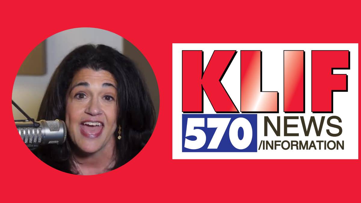 A photo of Amy Chodroff and the KLIF logo