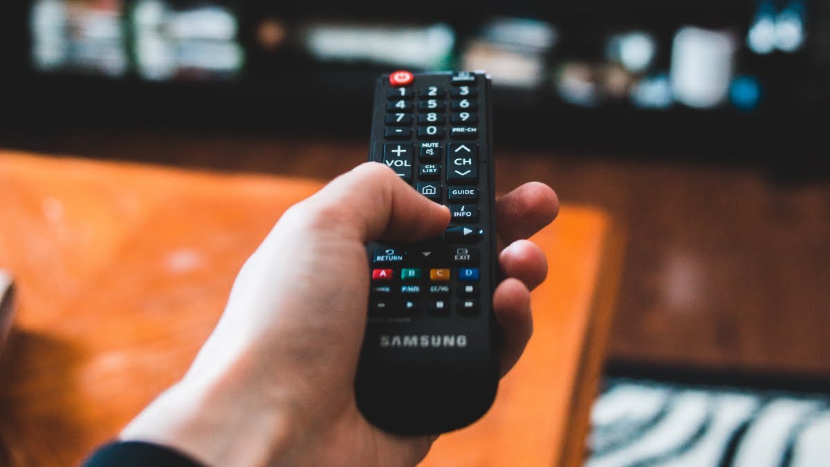 A photo of a TV remote control