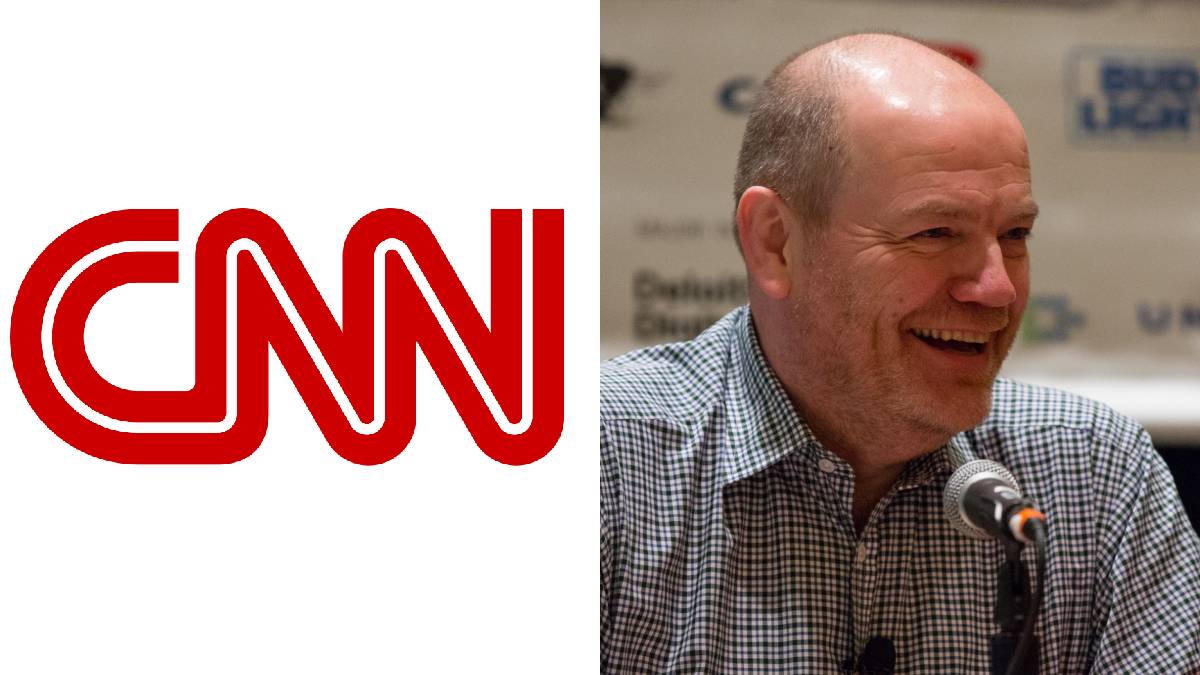 A photo of Mark Thompson and the CNN logo