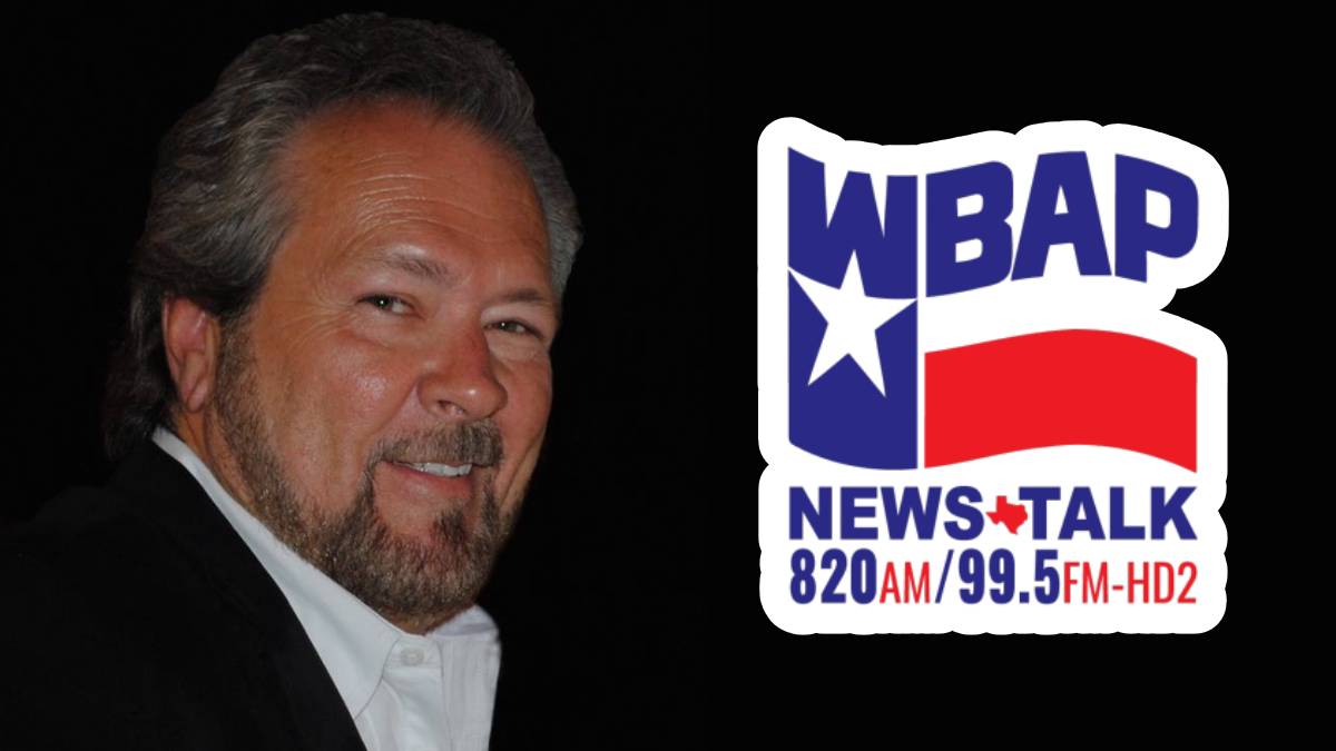 A photo of Rick Roberts and the WBAP logo