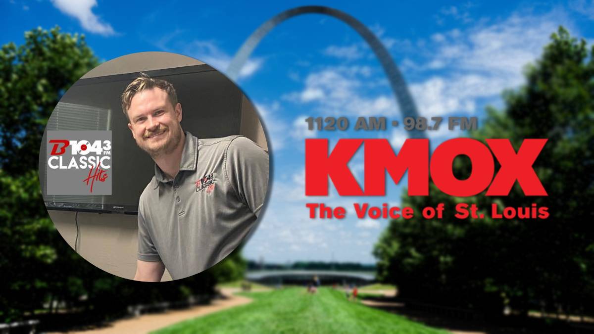 A photo of Sean Malone and the KMOX logo