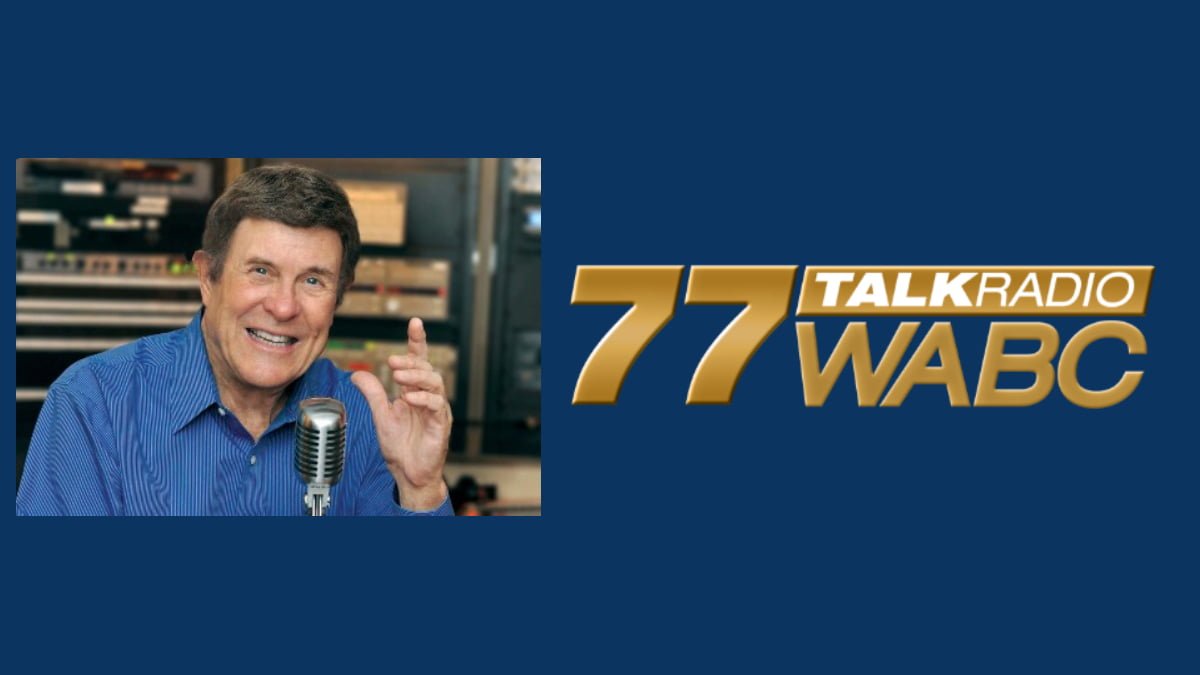 A photo of Cousin Brucie and the 77 WABC logo