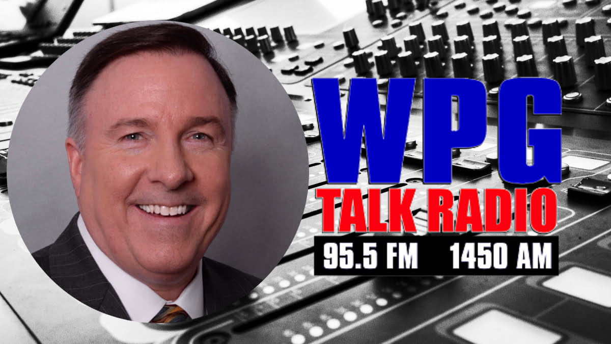 A photo of the 95.5 WPG logo and Harry Hurley