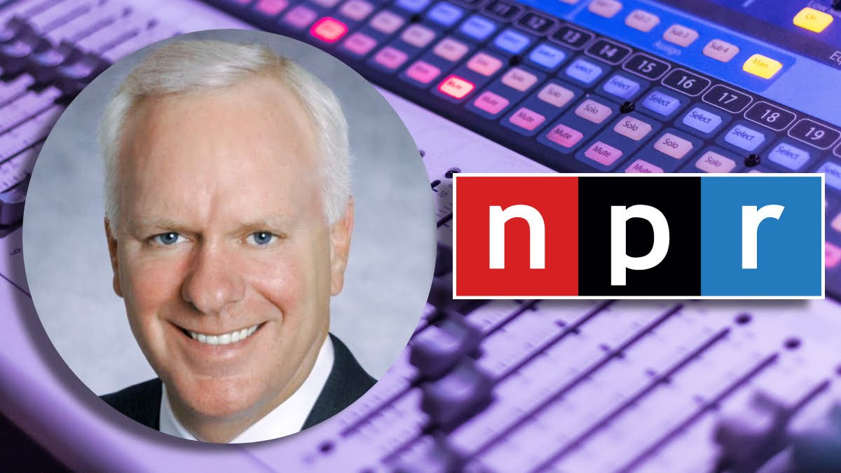 A photo of the NPR logo and John Lansing