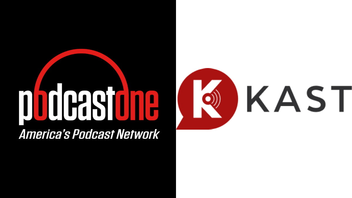 A photo of the PodcastOne and Kast Media logos