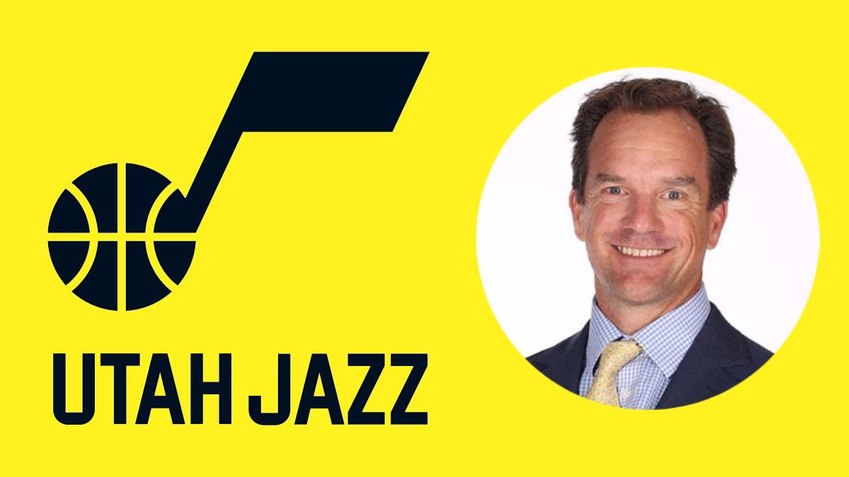 A photo of David Locke and the Utah Jazz logo