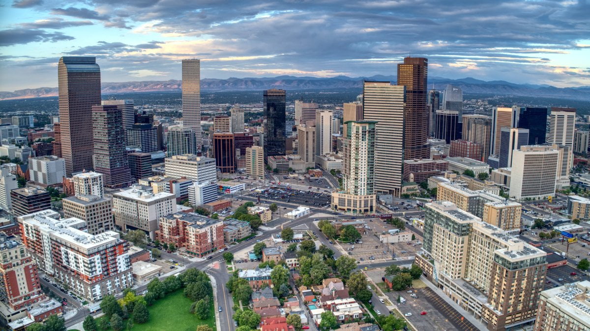 A photo of the Denver skyline