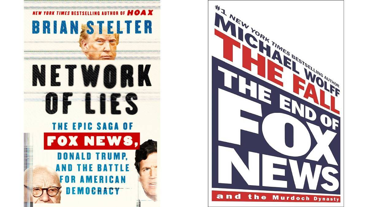 A photo of the covers of two books centered on Fox News