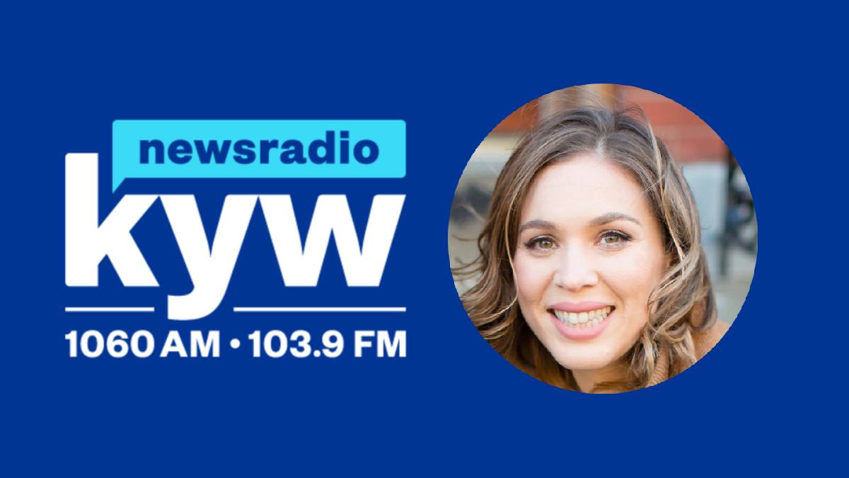 A photo of the KYW logo and Kristina Koppeser