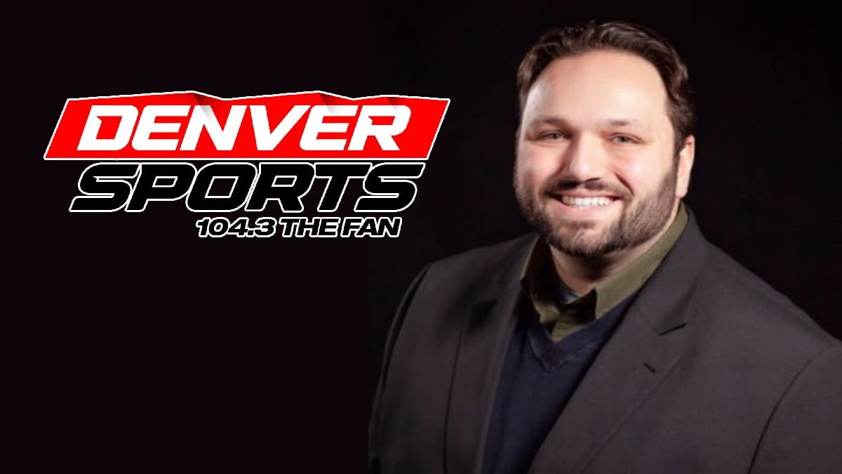 A photo of Raj Sharan and the Denver Sports 104.3 The Fan logo