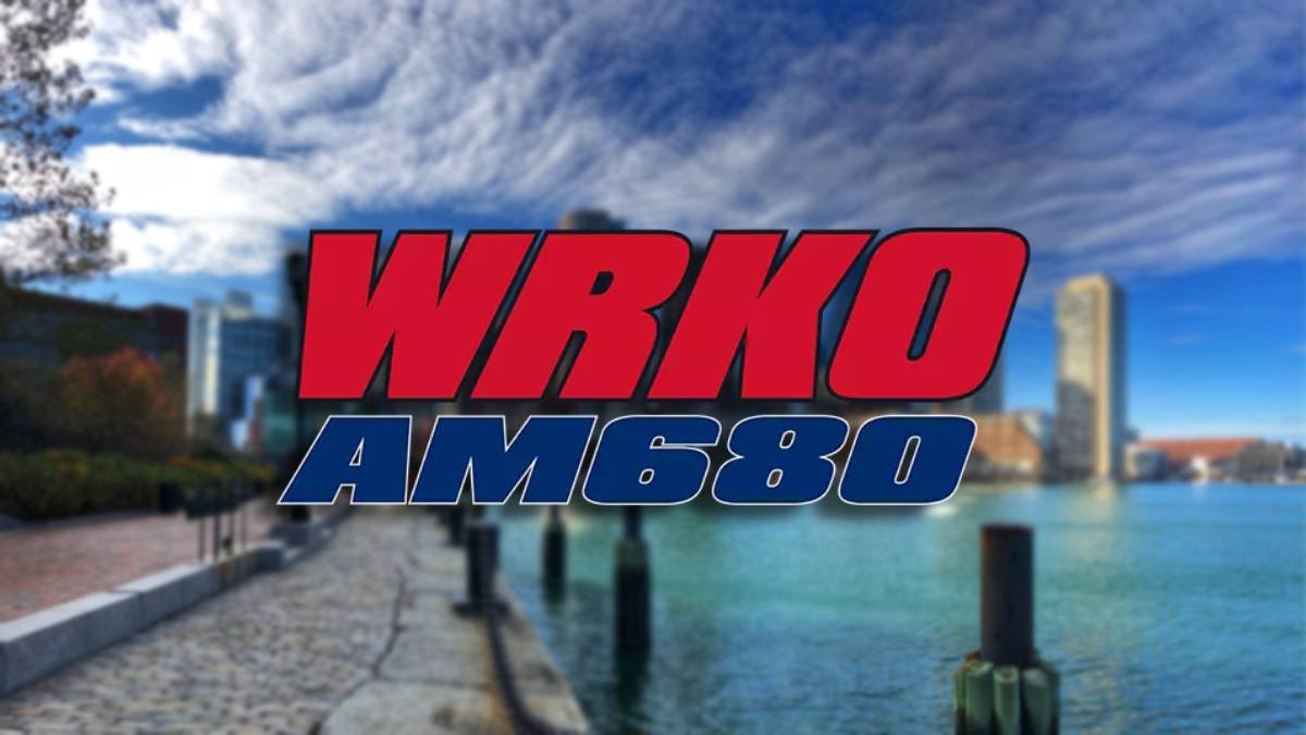 A photo of the WRKO logo