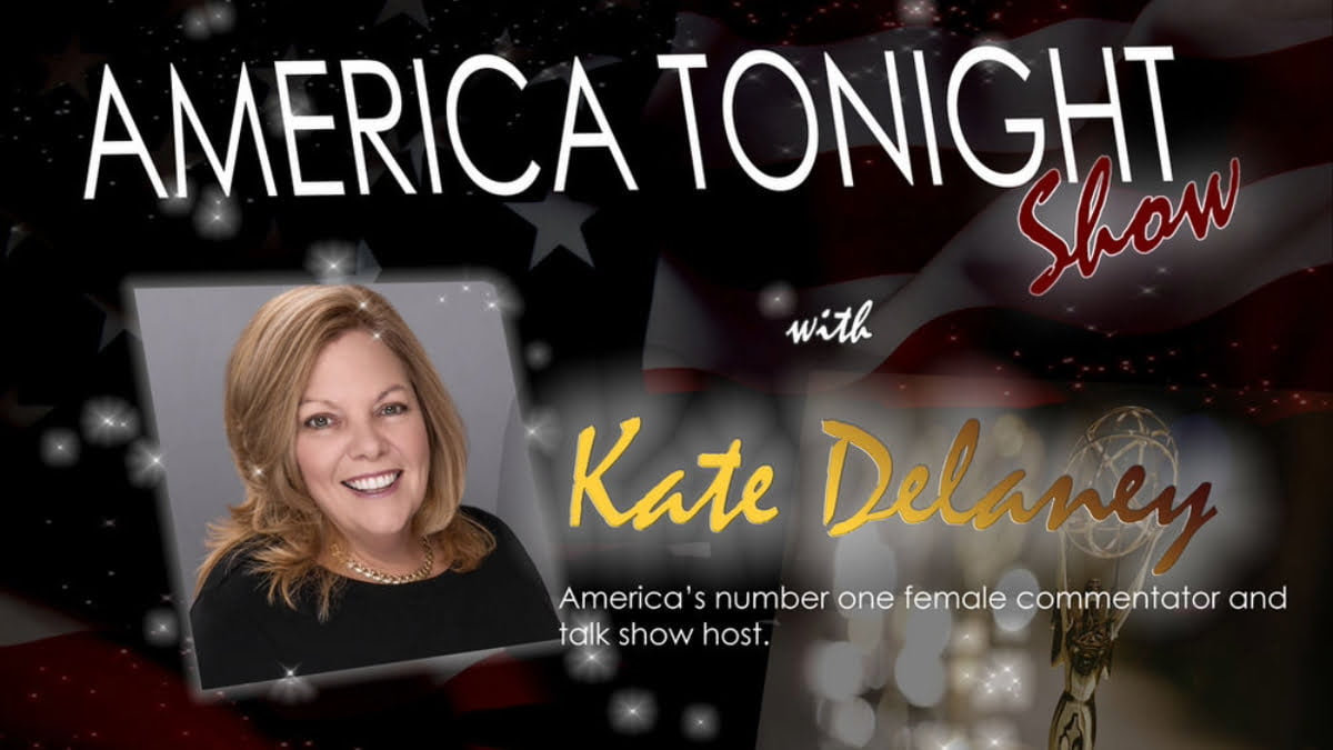 A logo for the show America Tonight with Kate Delaney