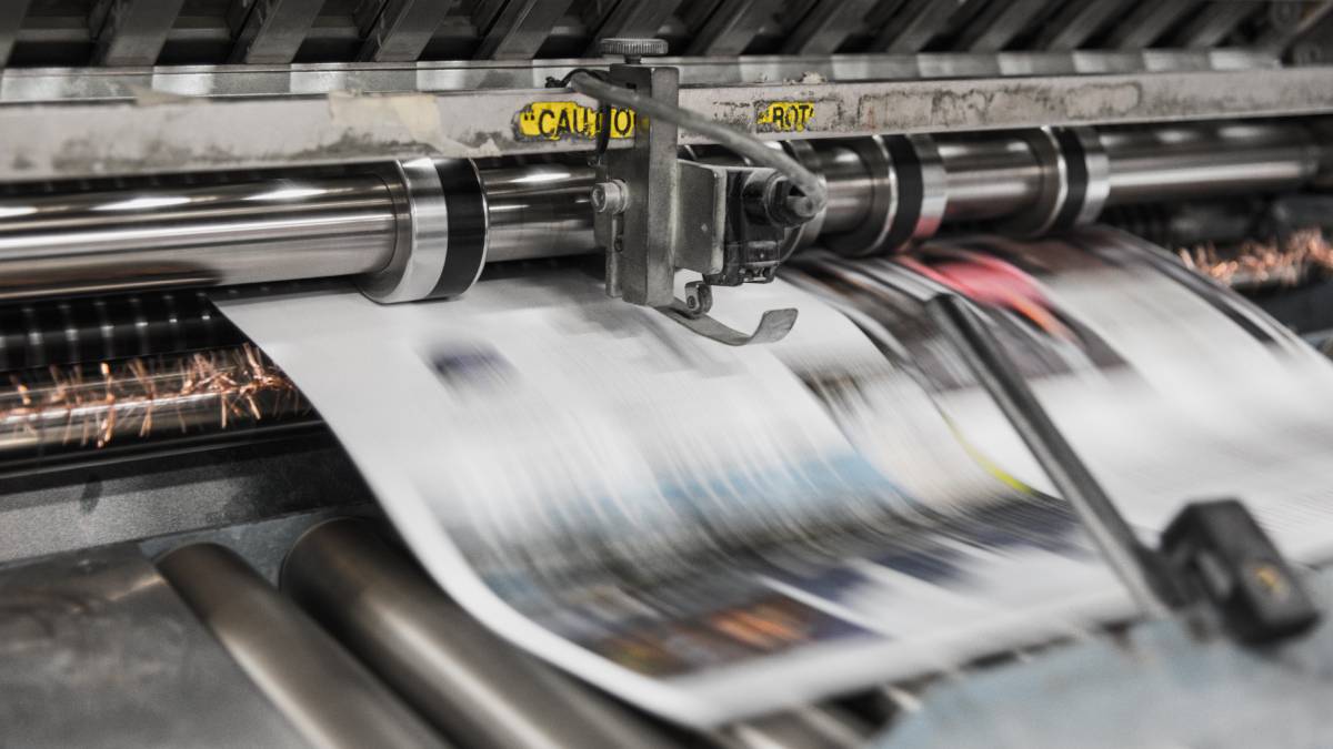 A photo of a newspaper printing press