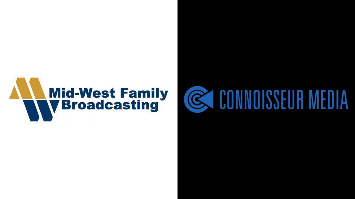 A photo of Mid-West Family Broadcasting and Connossieur Media logos