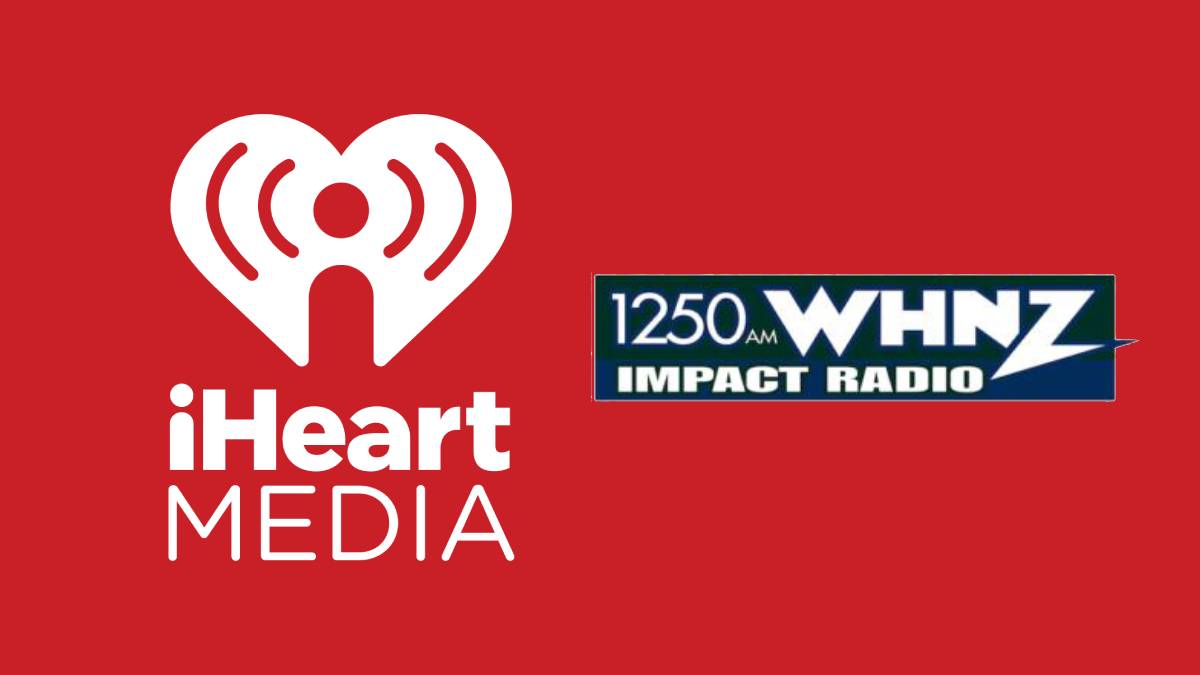 A photo of the iHeartMedia logo and the 1250 WHNZ Impact Radio logo