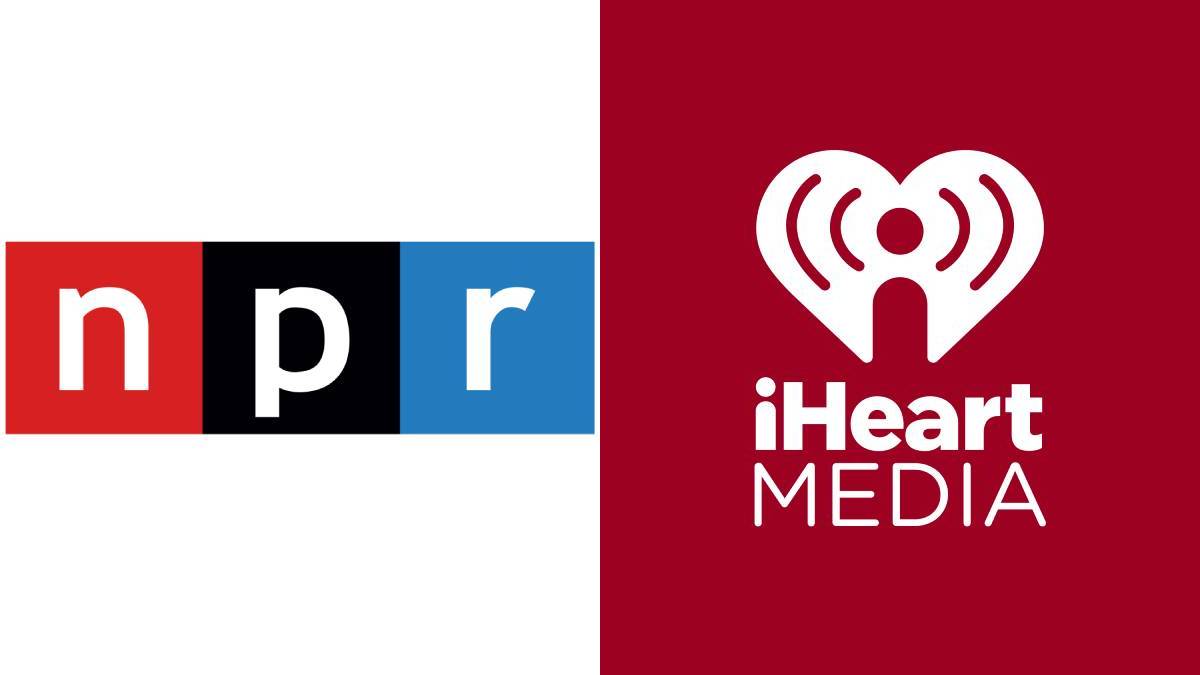 A photo of the NPR and iHeartMedia logos