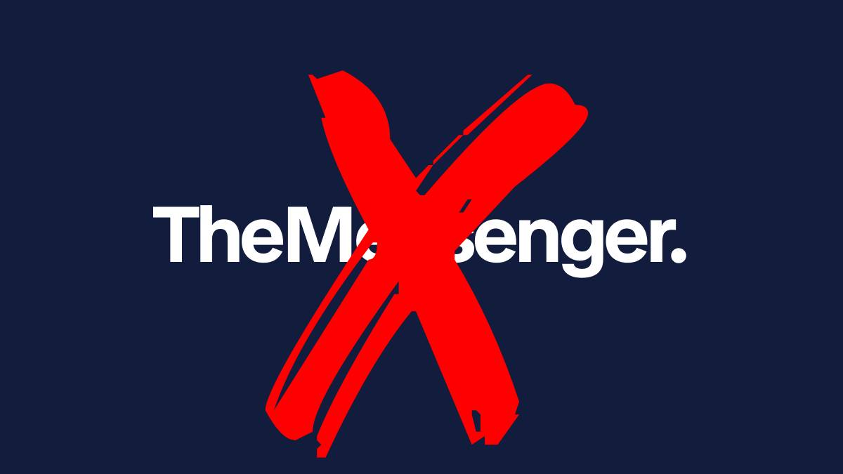 A photo of The Messenger logo with a red X over it