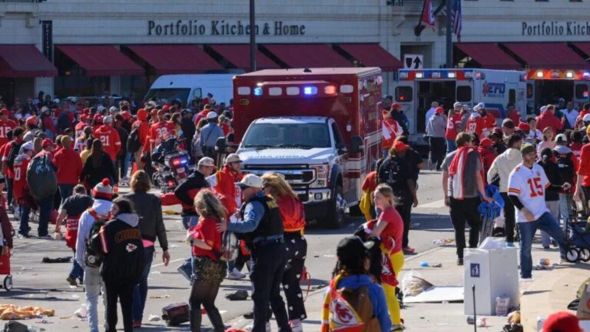 Phot of the Kansas City Chiefs championship parade after several people were shot