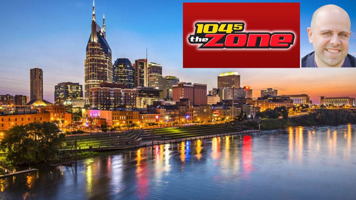 Nashville background with the 104.5 The Zone logo and a picture of Paul Mason