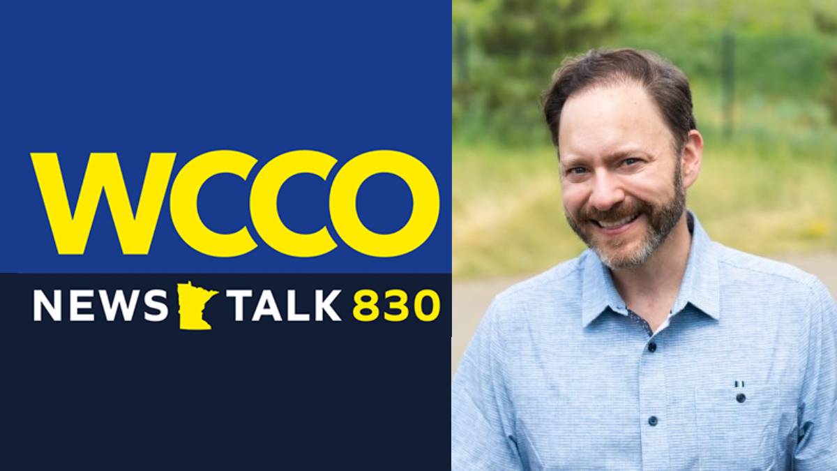 A photo of Jason DeRusha and the WCCO logo