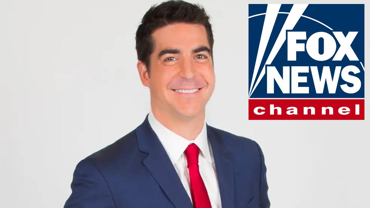 A photo of Jesse Watters and the Fox News logo