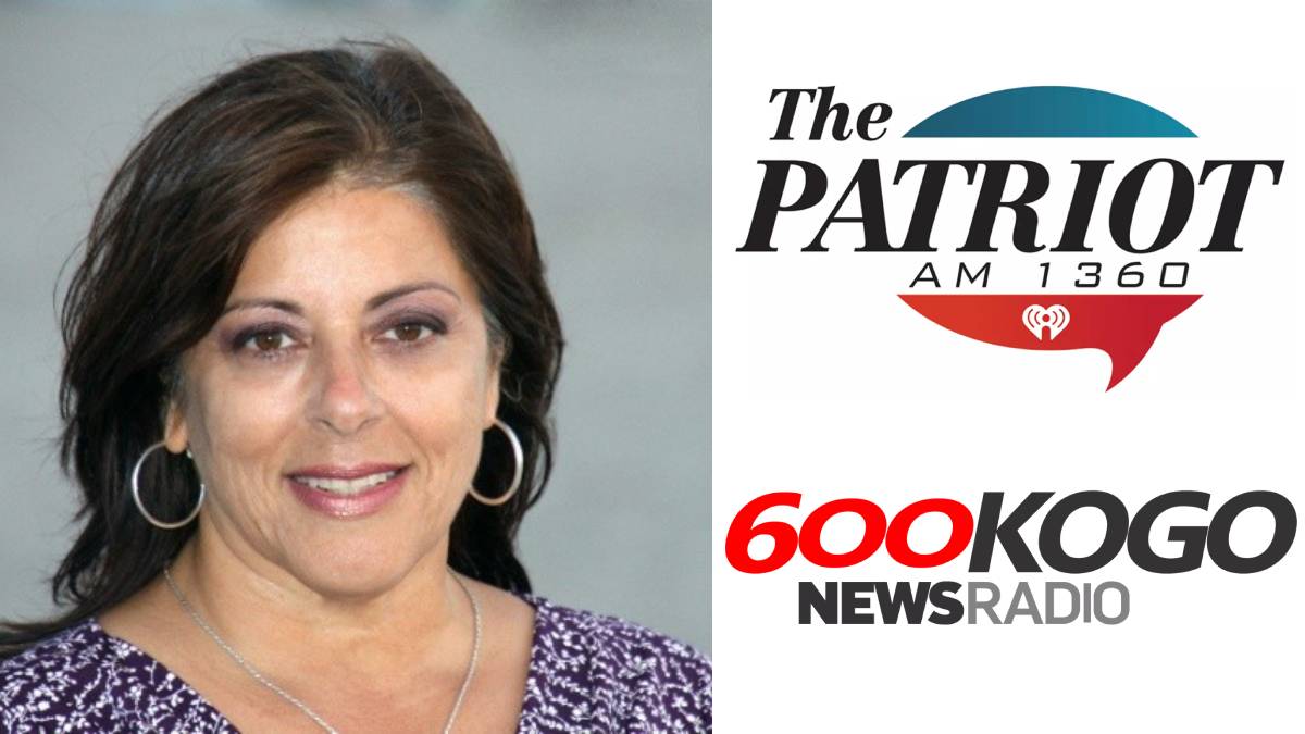 A photo of Mary Ayala and the 600 KOGO and 1360 The Patriot logos