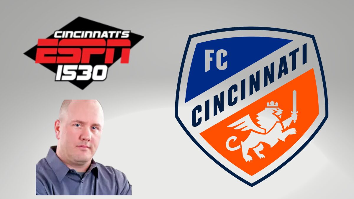 ESPN Cincinnati and FC Cincinnati Logos with a picture of Mo Egger