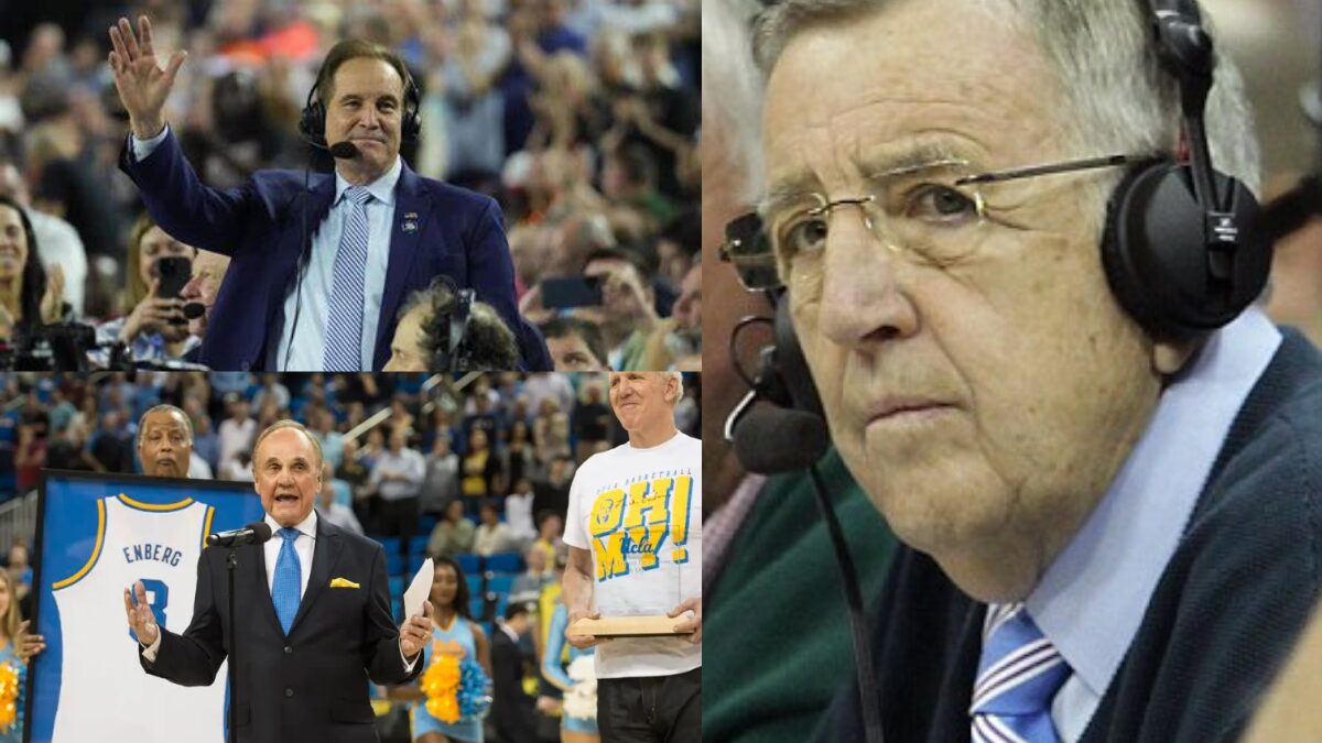 Photos of Dick Enberg, Jim Nantz and Brent Musburger