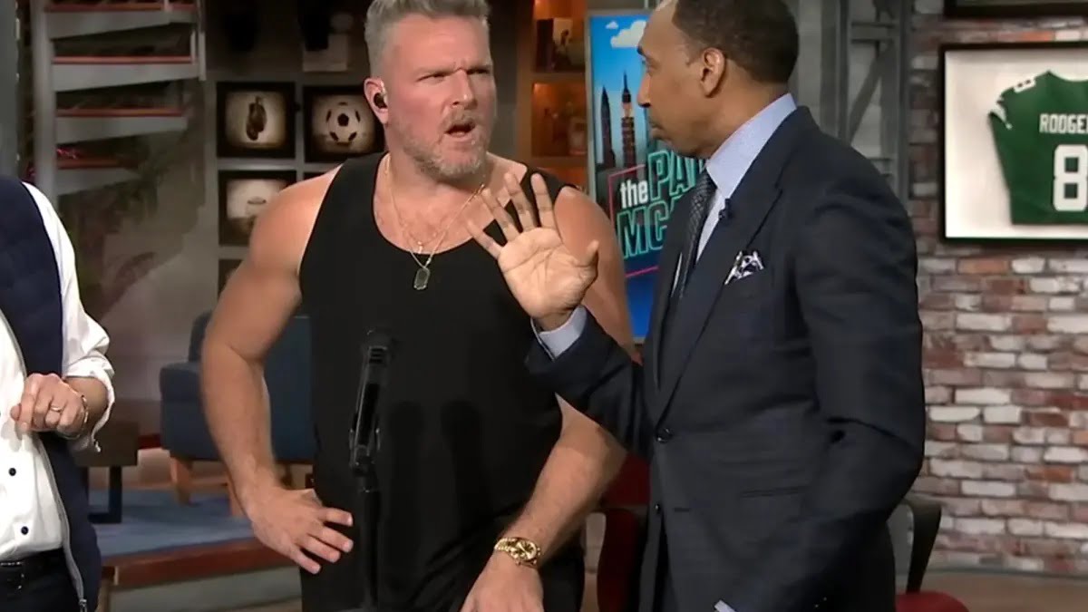 Pat McAfee and Stephen A. Smith arguing on The Pat McAfee Show