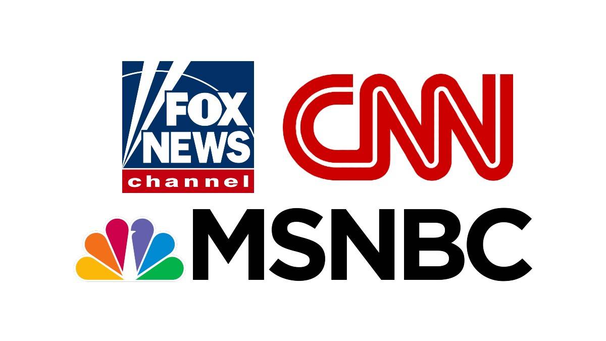 A photo of the major cable news logos