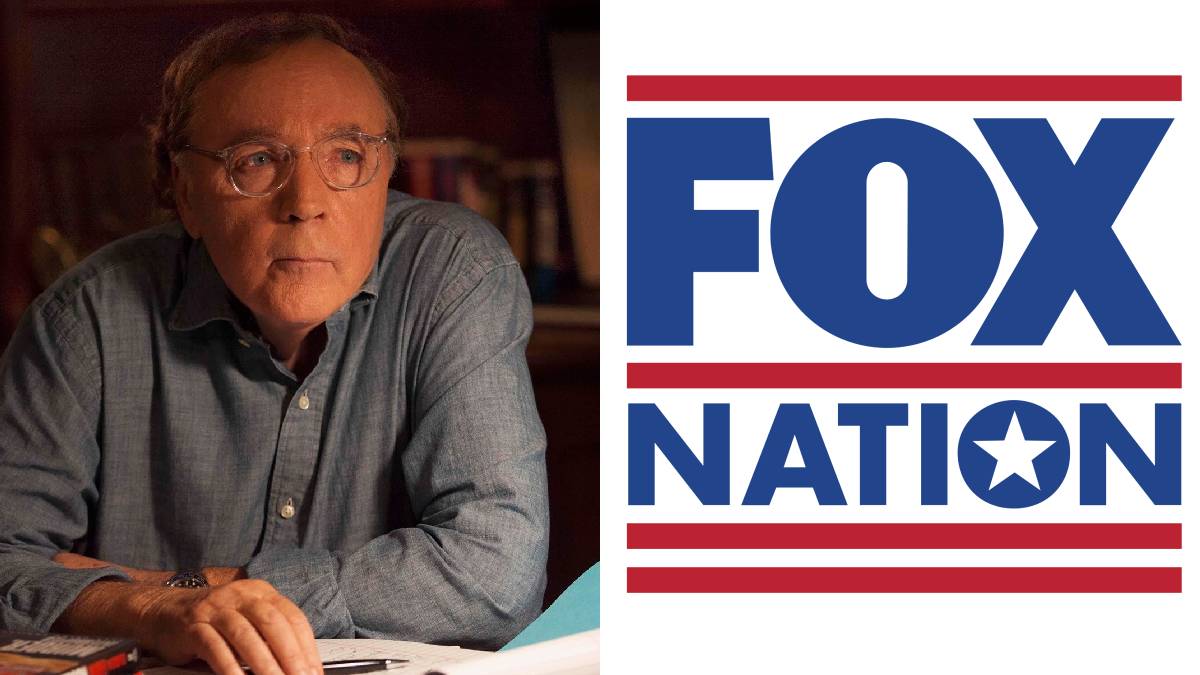 A photo of James Patterson and the Fox Nation logo