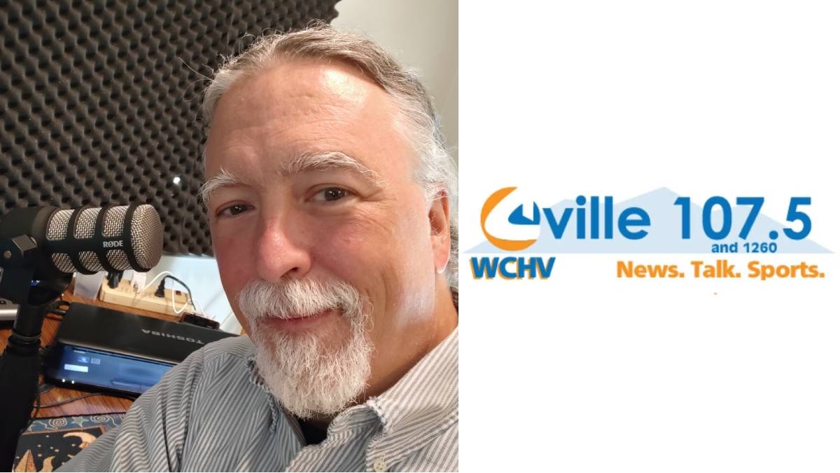 A photo of Joe Thomas and the WCHV logo