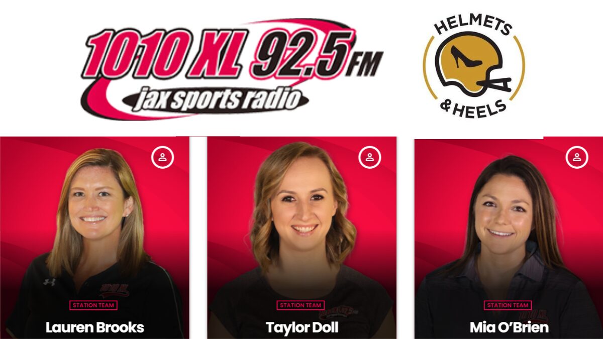 Graphics for 1010XL radio in Jacksonville and the Helmets & Heels show along with pictures of hosts Lauren Brooks, Mia O'Brien and Taylor Doll