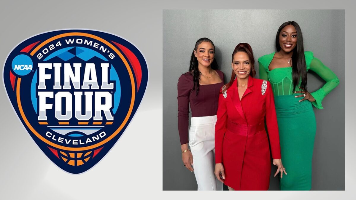 Graphic for the Women's Final Four and a picture of the ESPN Studio hosts