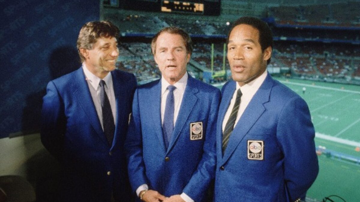 Photo of OJ Simpson, Frank Gifford and Joe Namath