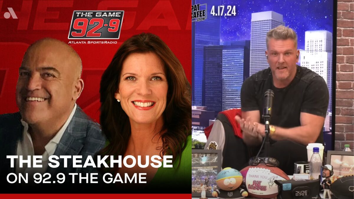 Graphic for The Steakhouse on 92.9 in Atlanta and a picture of Pat McAfee