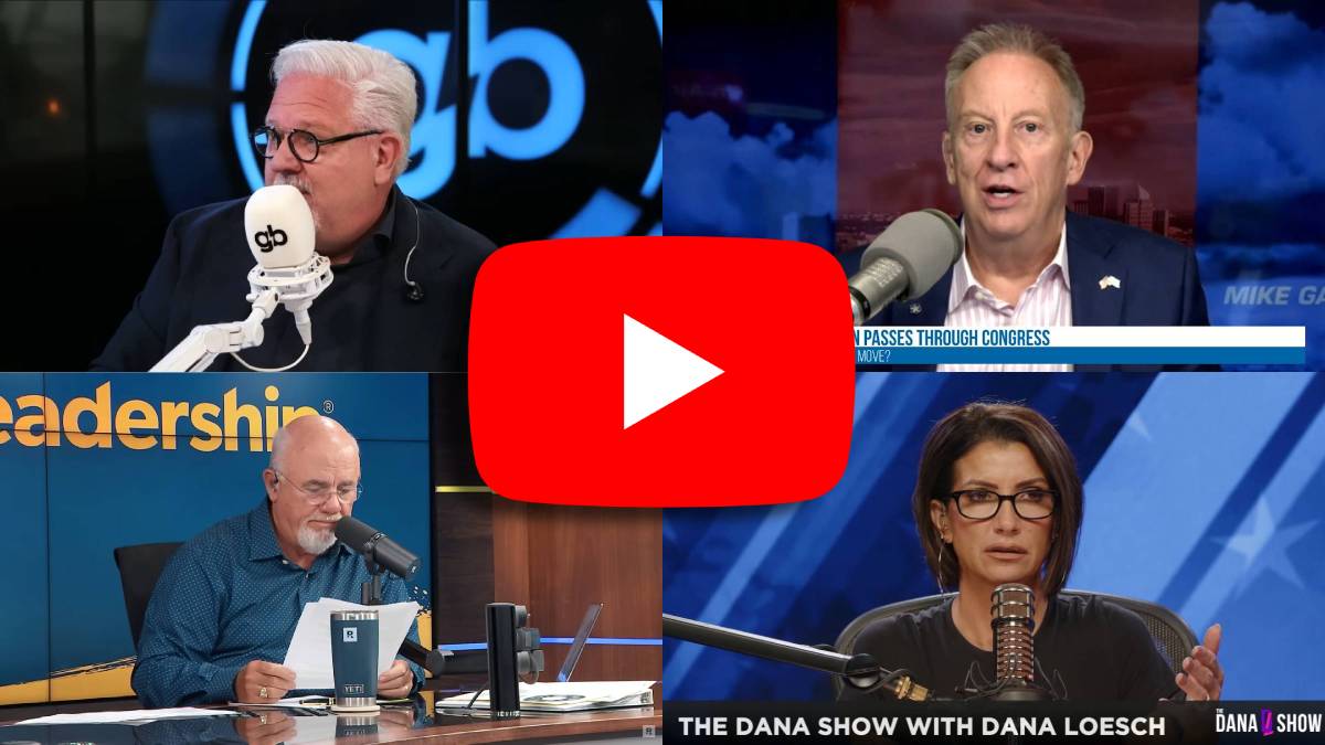 A photo of Glenn Beck, Mike Gallagher, Dave Ramsey, and Dana Loesch with the YouTube logo