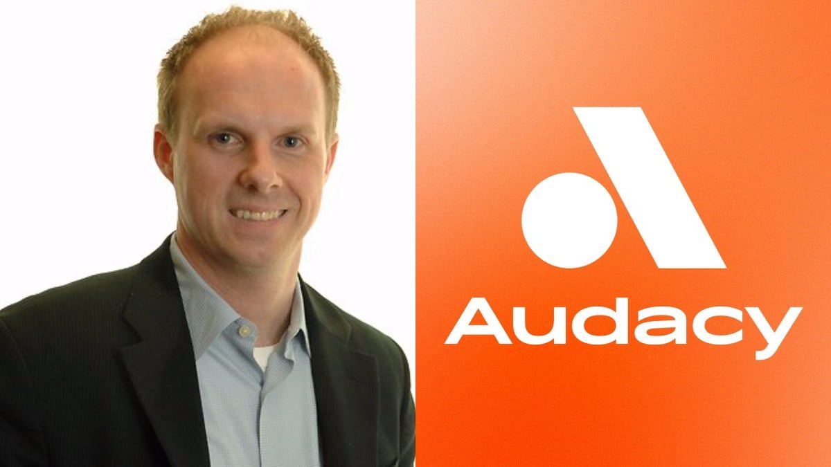 A photo of Gavin Spittle and the Audacy logo