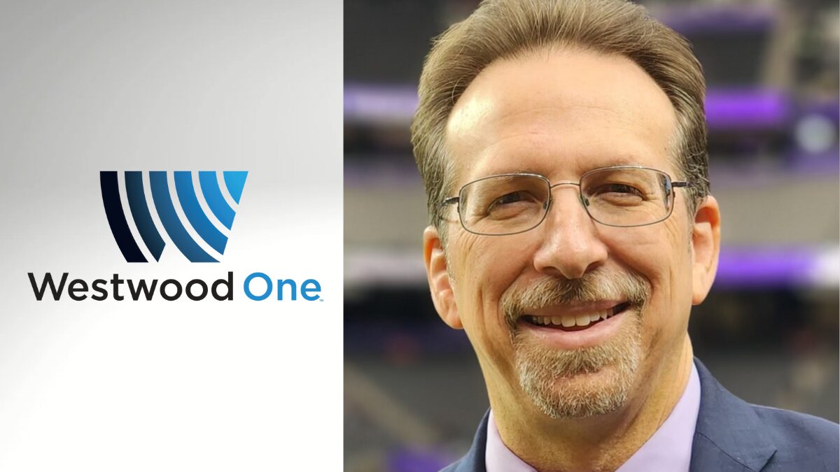 Photo of Howard Deneroff and a logo for Westwood One