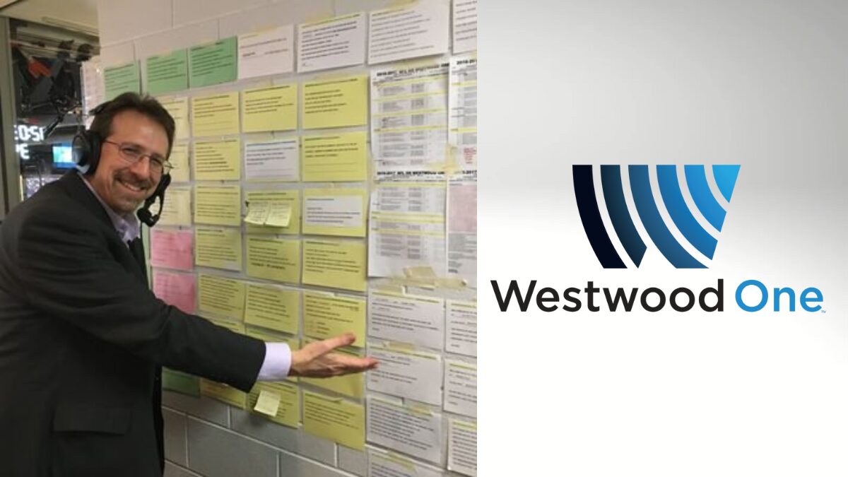 Photo of Howard Deneroff and a Westwood One logo