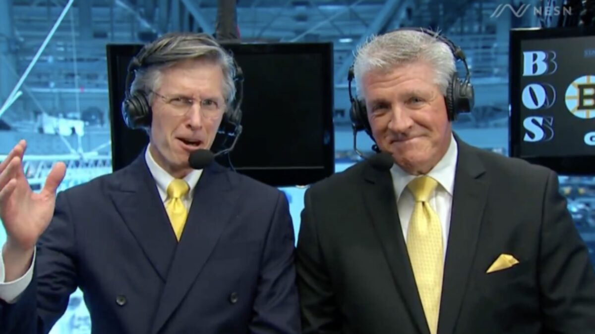 Photo of Bruins broadcasters Jack Edwards and Andy Brickley