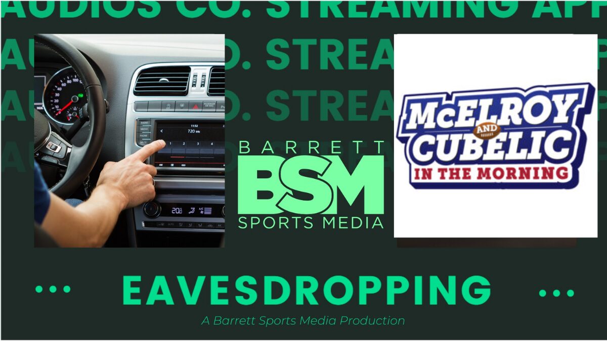 Graphic for an Eavesdropping feature on McElroy and Cubelic in the Morning