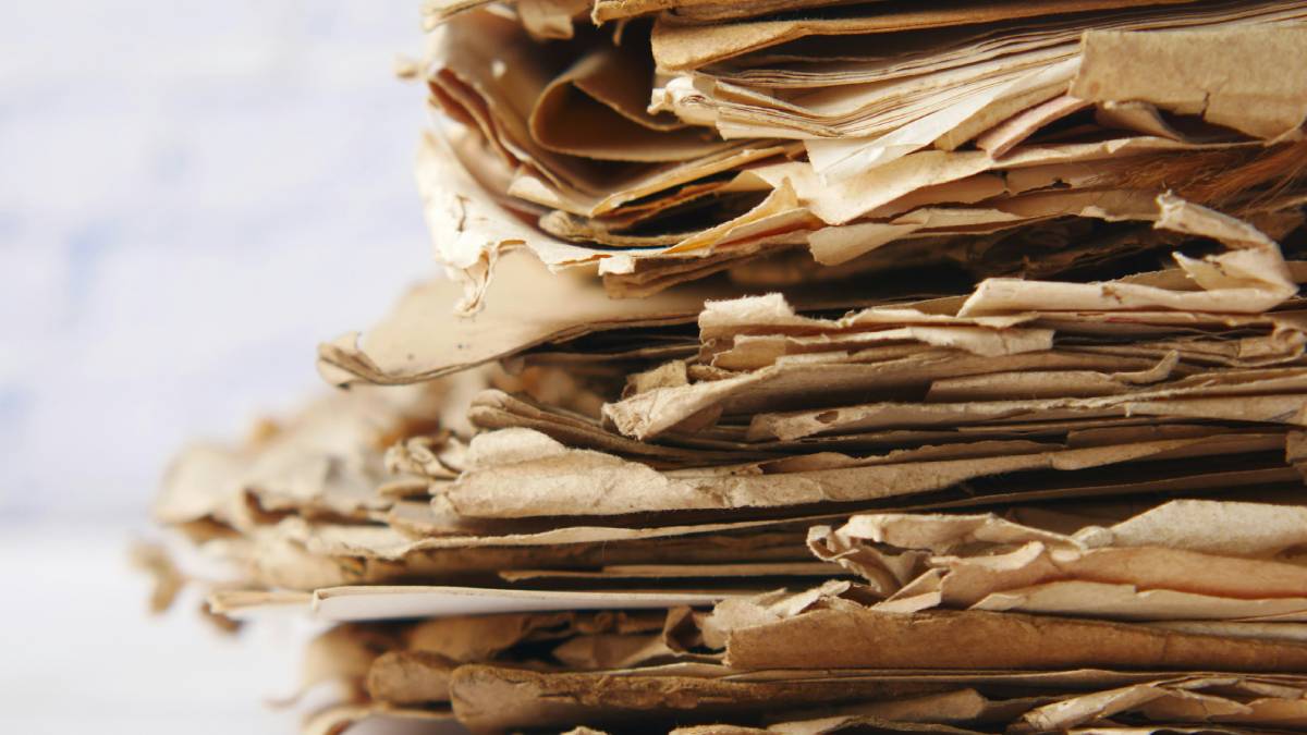 A photo of a stack of old newspapers