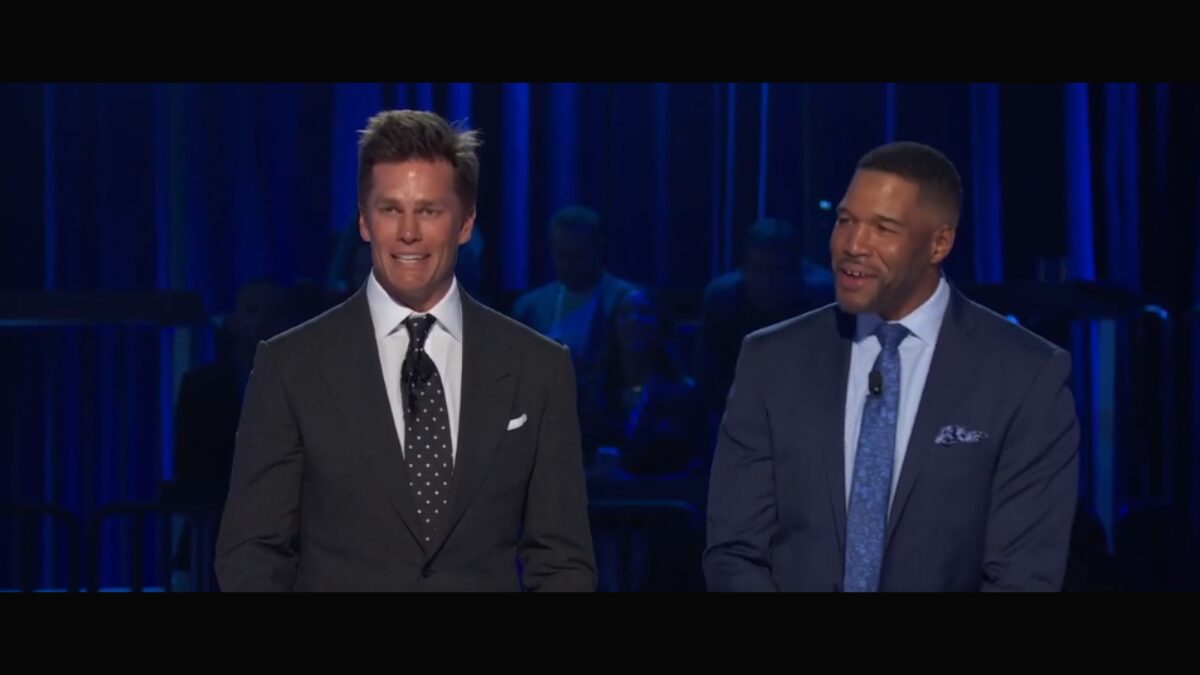 Screengrab from the Fox Upfront Event with Tom Brady and Michael Strahan