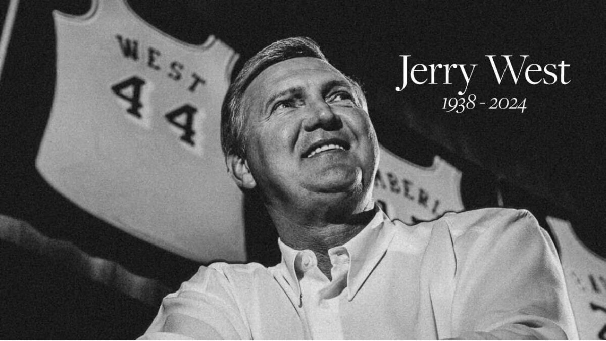 Graphic with a picture of Jerry West and the dates of his birth and death