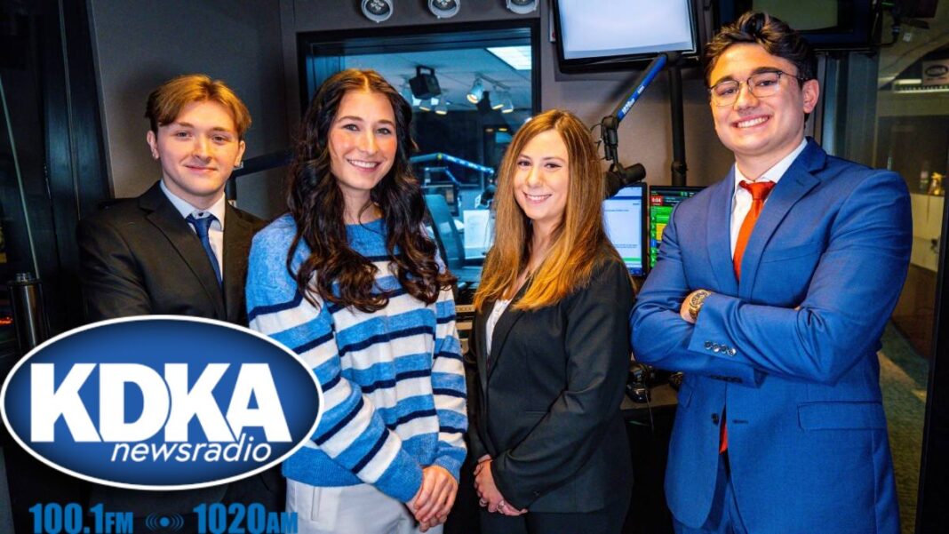 A photo of the cast of KDKA Next Take and the KDKA logo