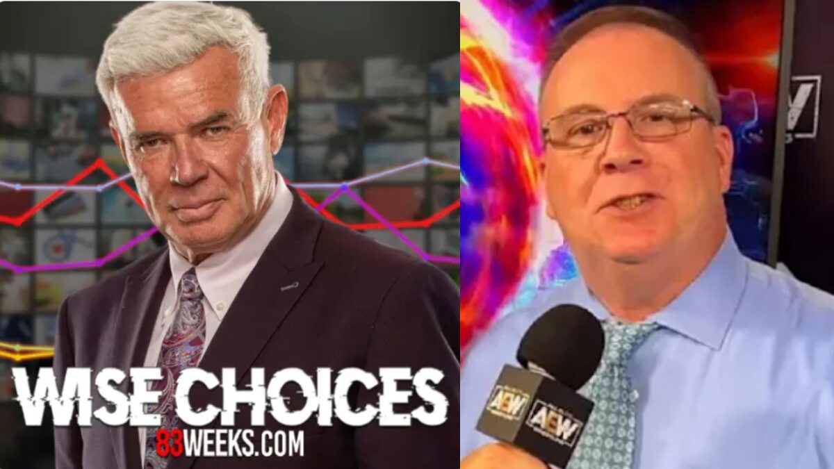 Graphic for Wise Choices with Eric Bischoff and a screengrab of Kevin Kelly on AEW