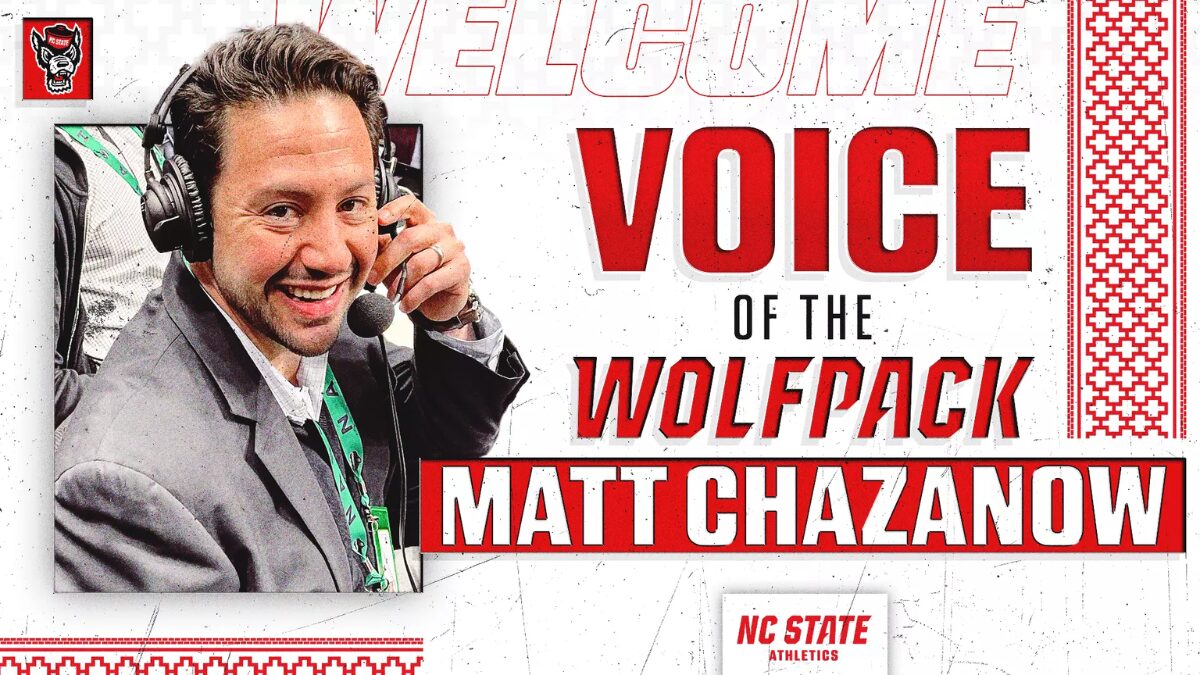 Graphic announcing Matt Chazanow as the new voice of the NC State Wolfpack